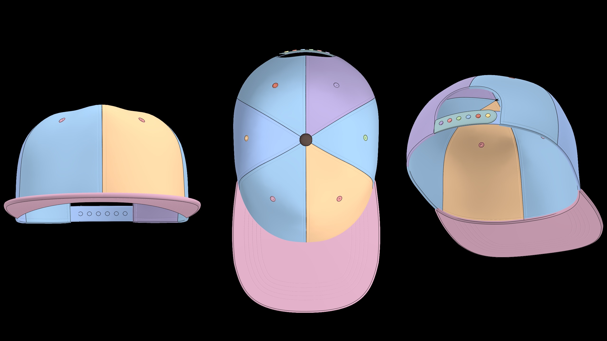 BASIC SNAPBACKS 6 and 5 panel genesis8 highpoly 3D model_4