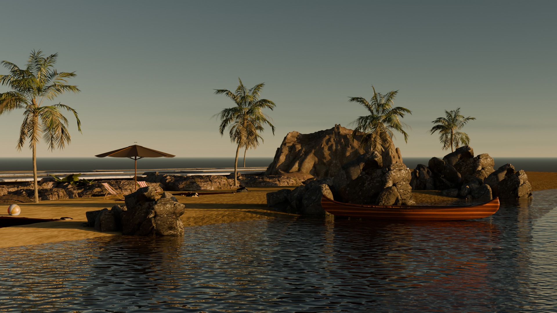 Sand Beach beside road 3D model_8