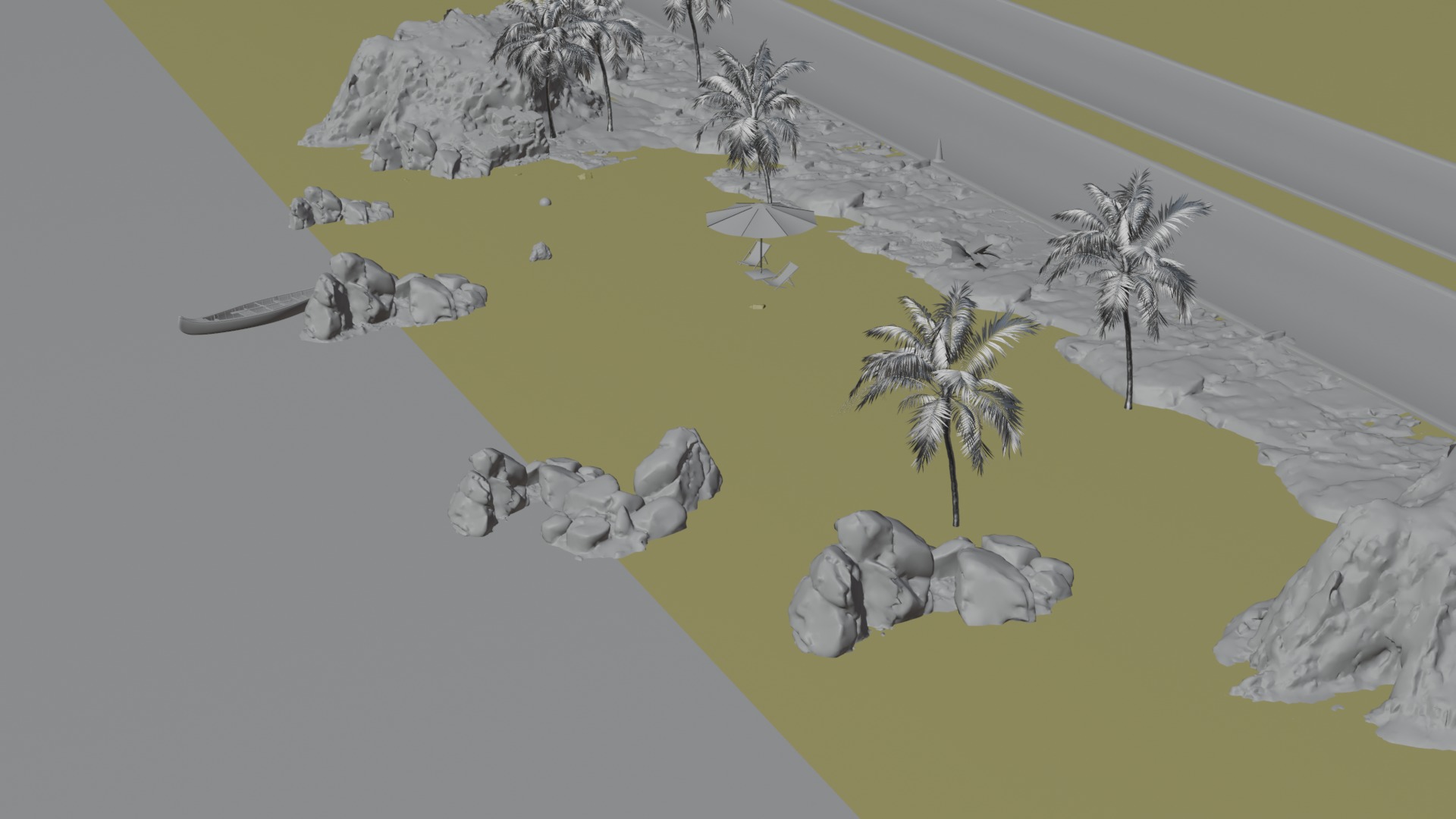 Sand Beach beside road 3D model_21