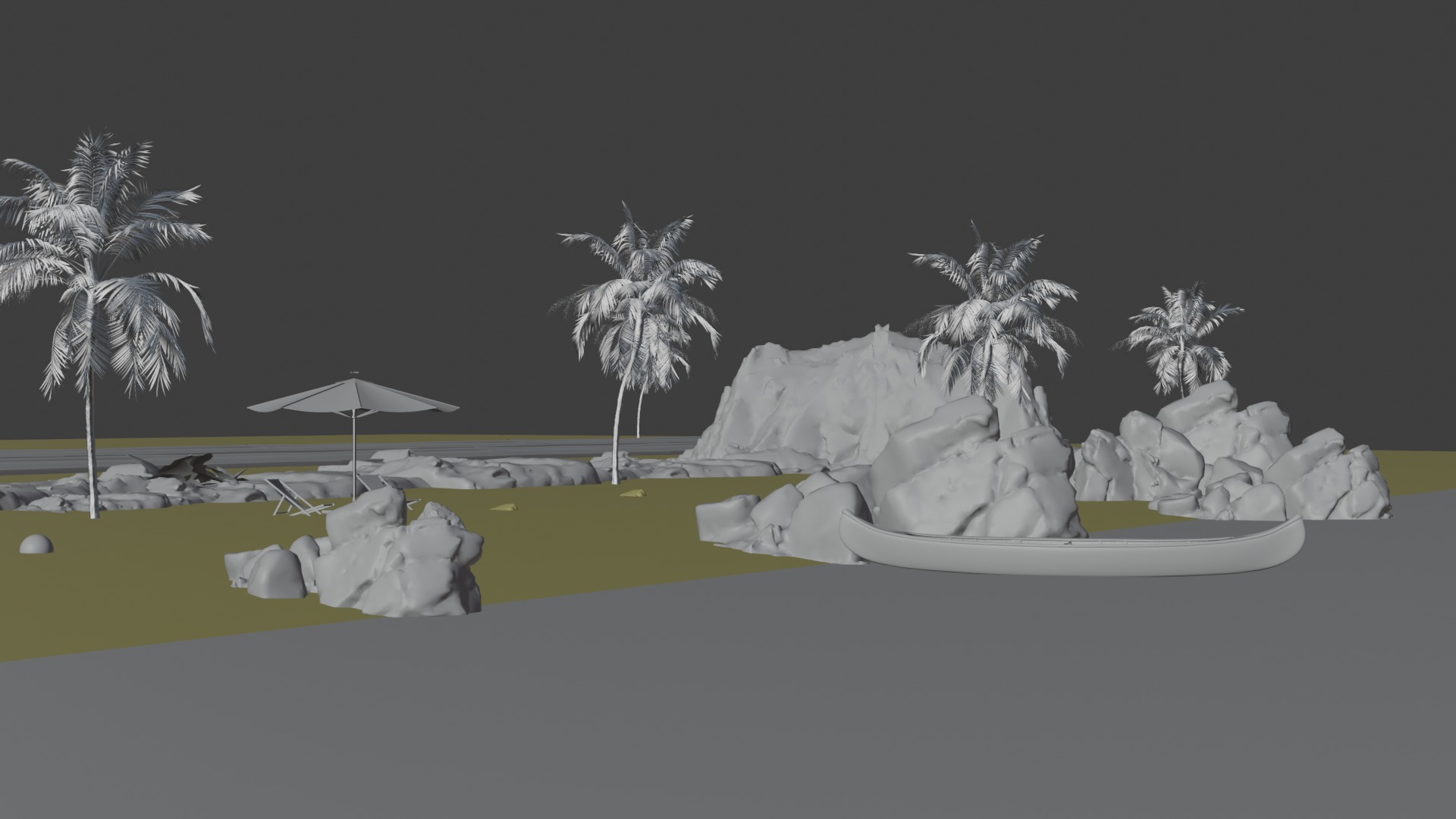 Sand Beach beside road 3D model_20