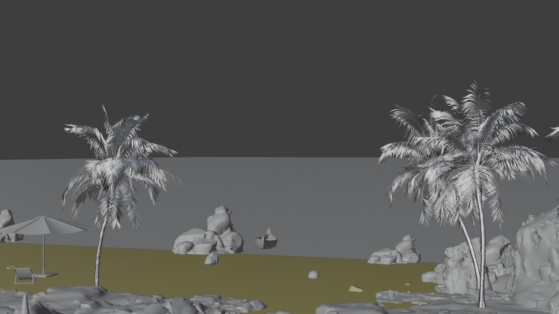 Sand Beach beside road 3D model_14