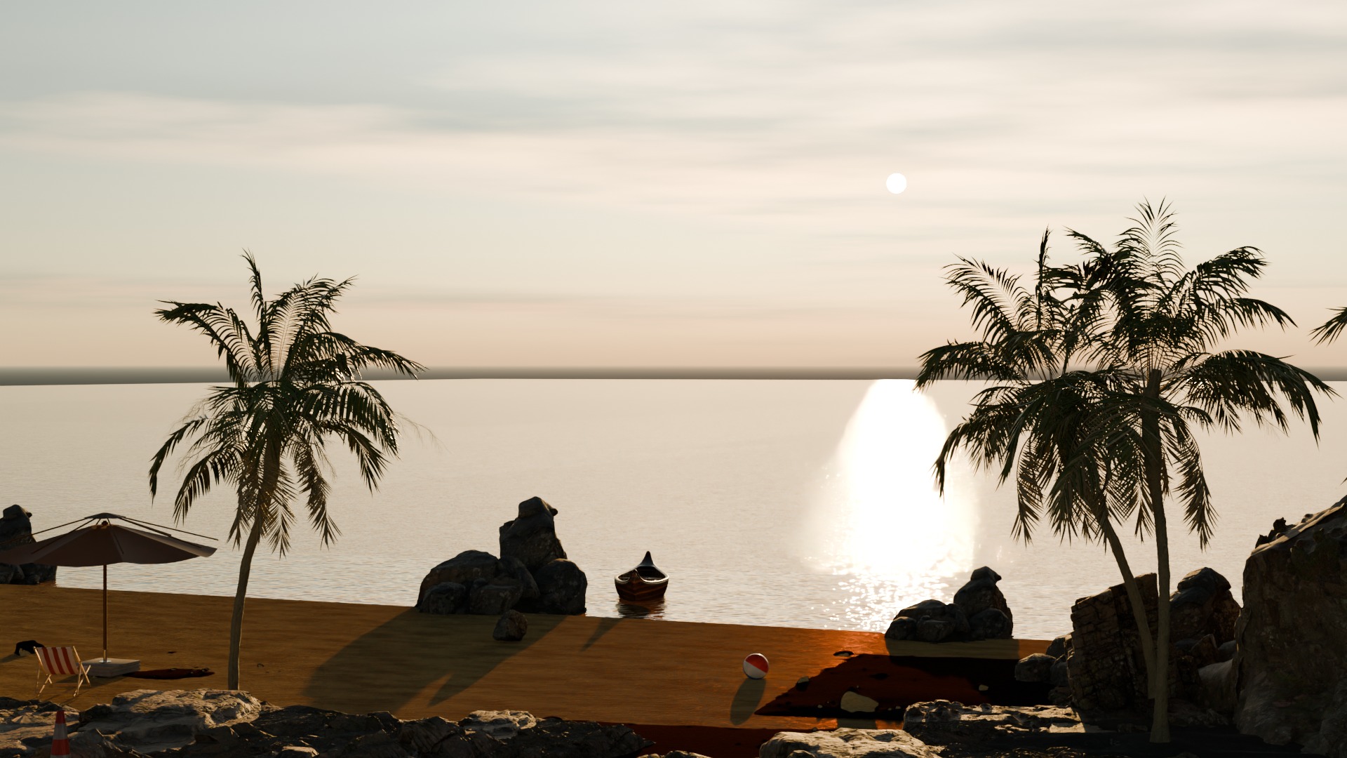 Sand Beach beside road 3D model_2