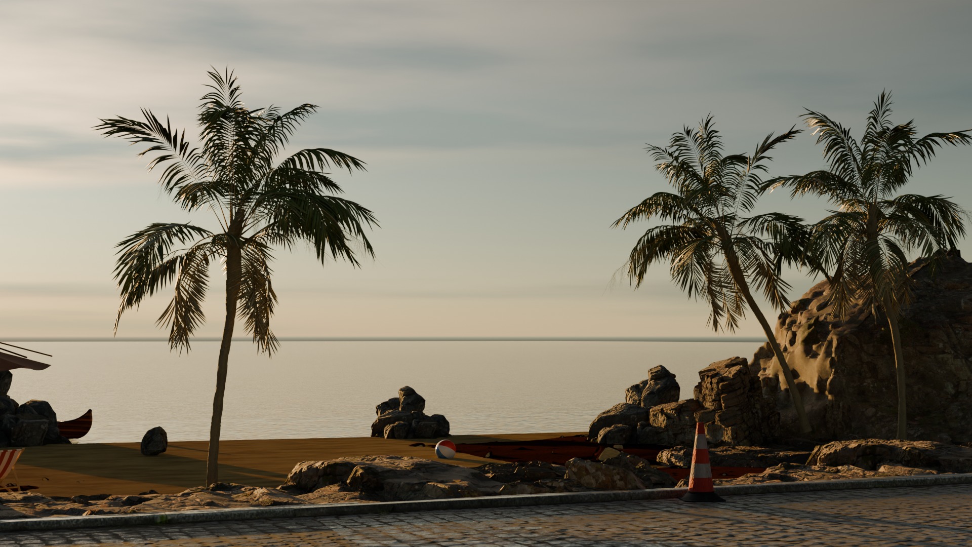 Sand Beach beside road 3D model_5