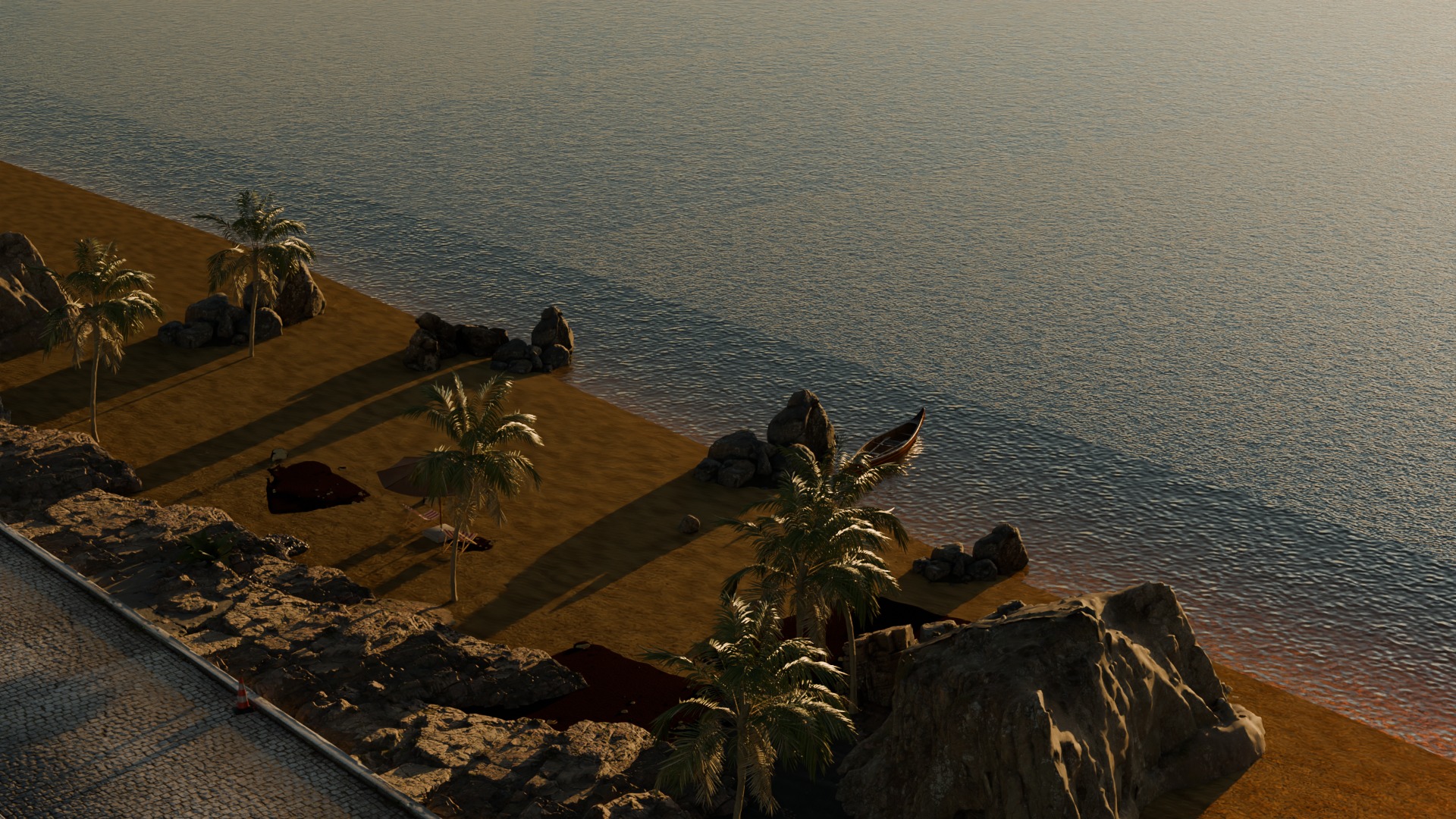 Sand Beach beside road 3D model_11