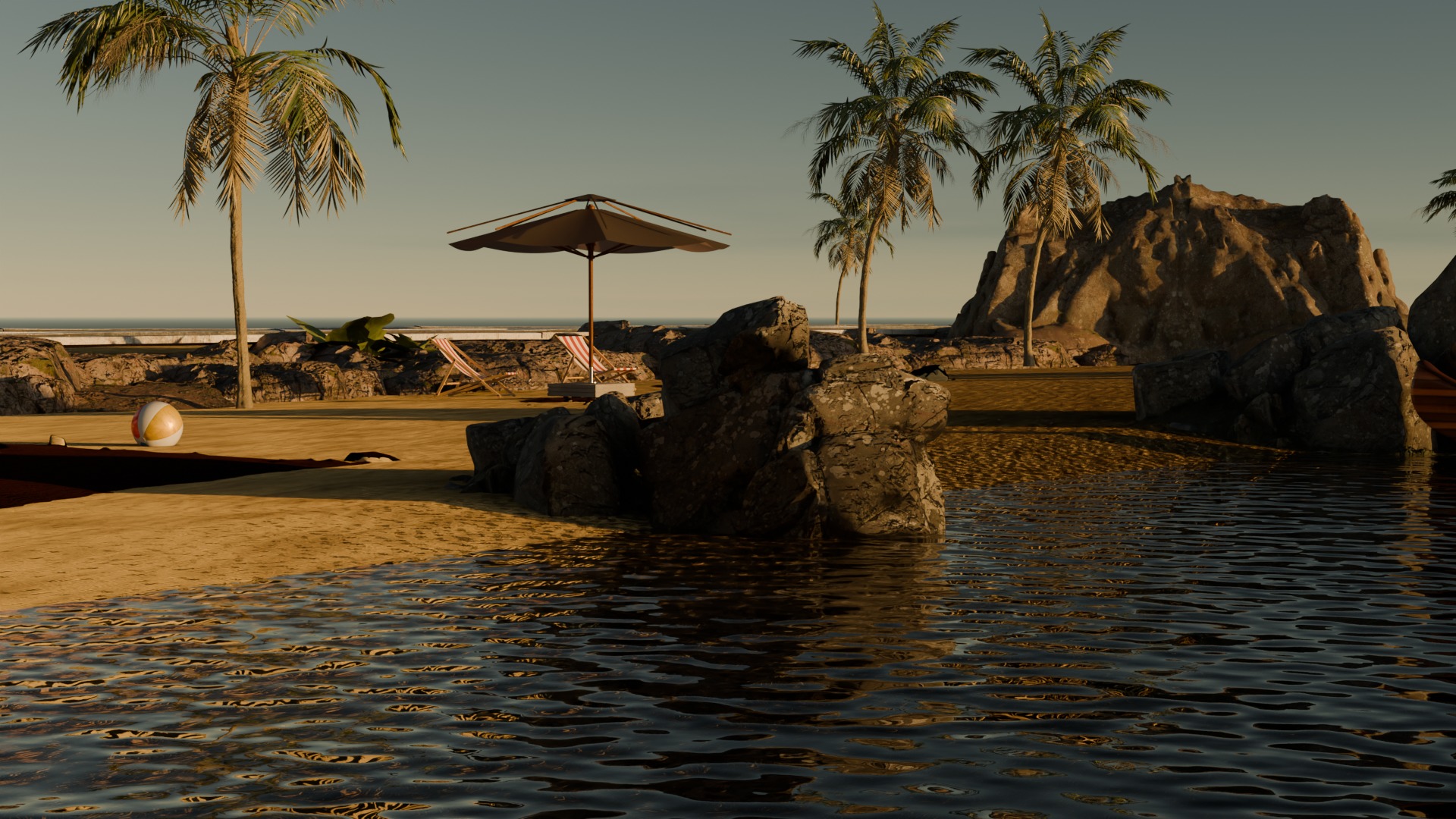 Sand Beach beside road 3D model_3