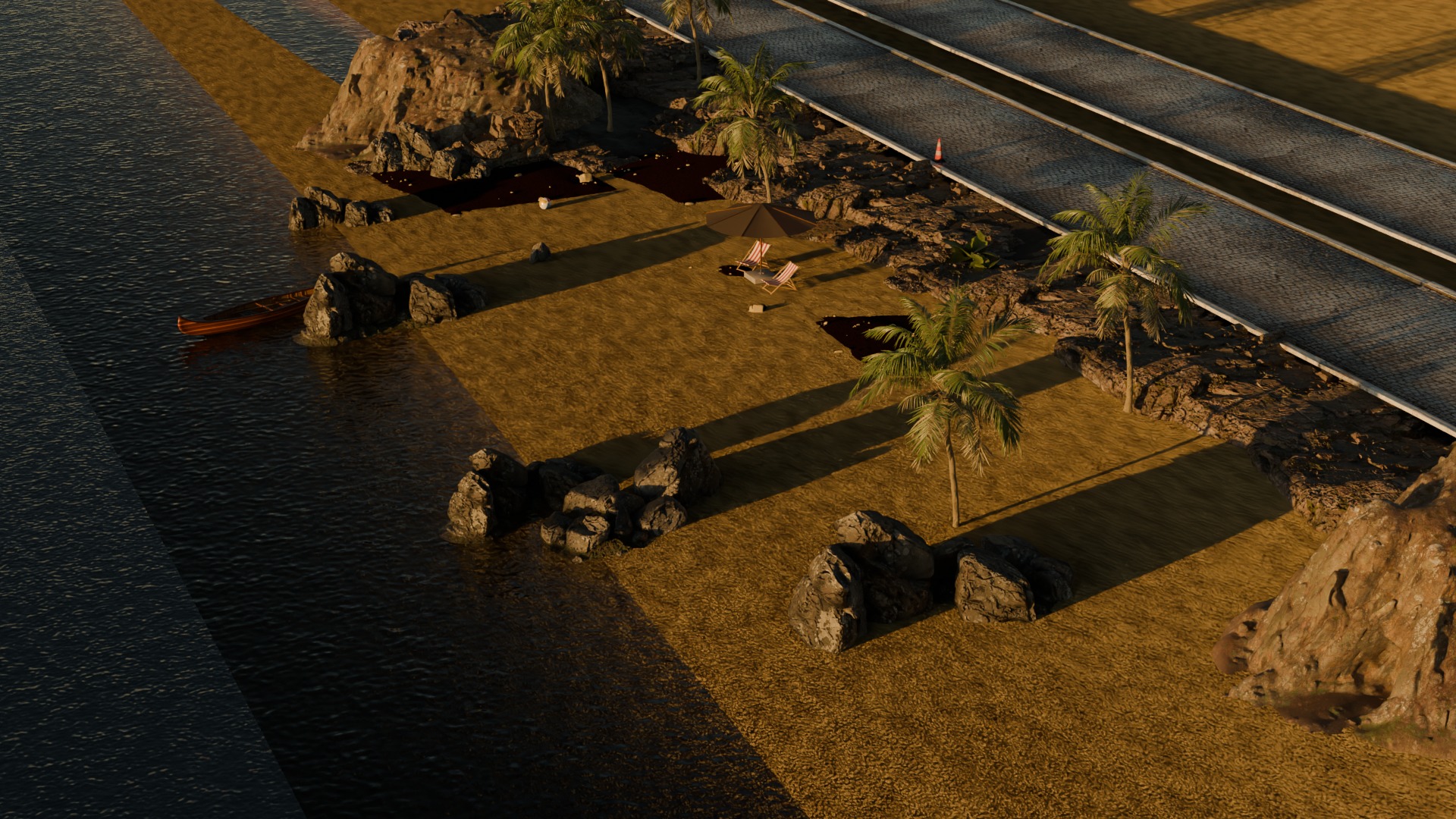 Sand Beach beside road 3D model_9