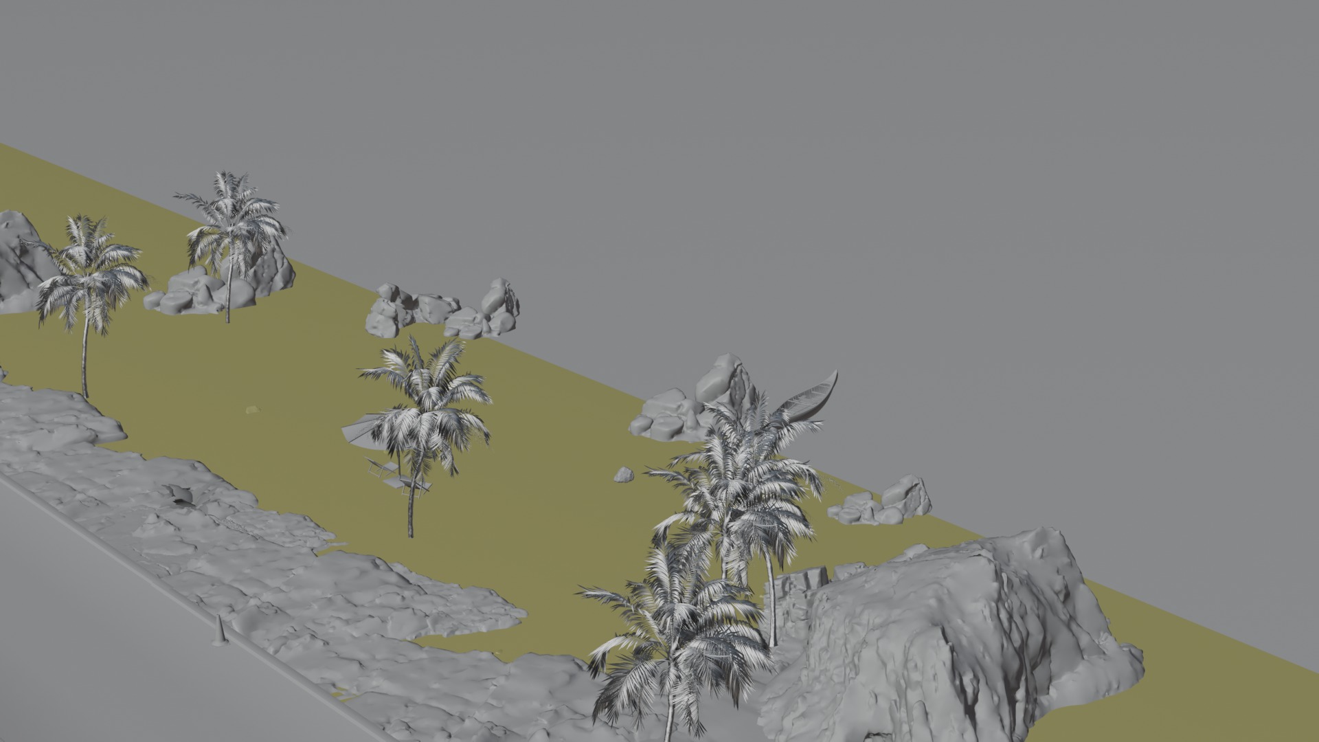 Sand Beach beside road 3D model_23