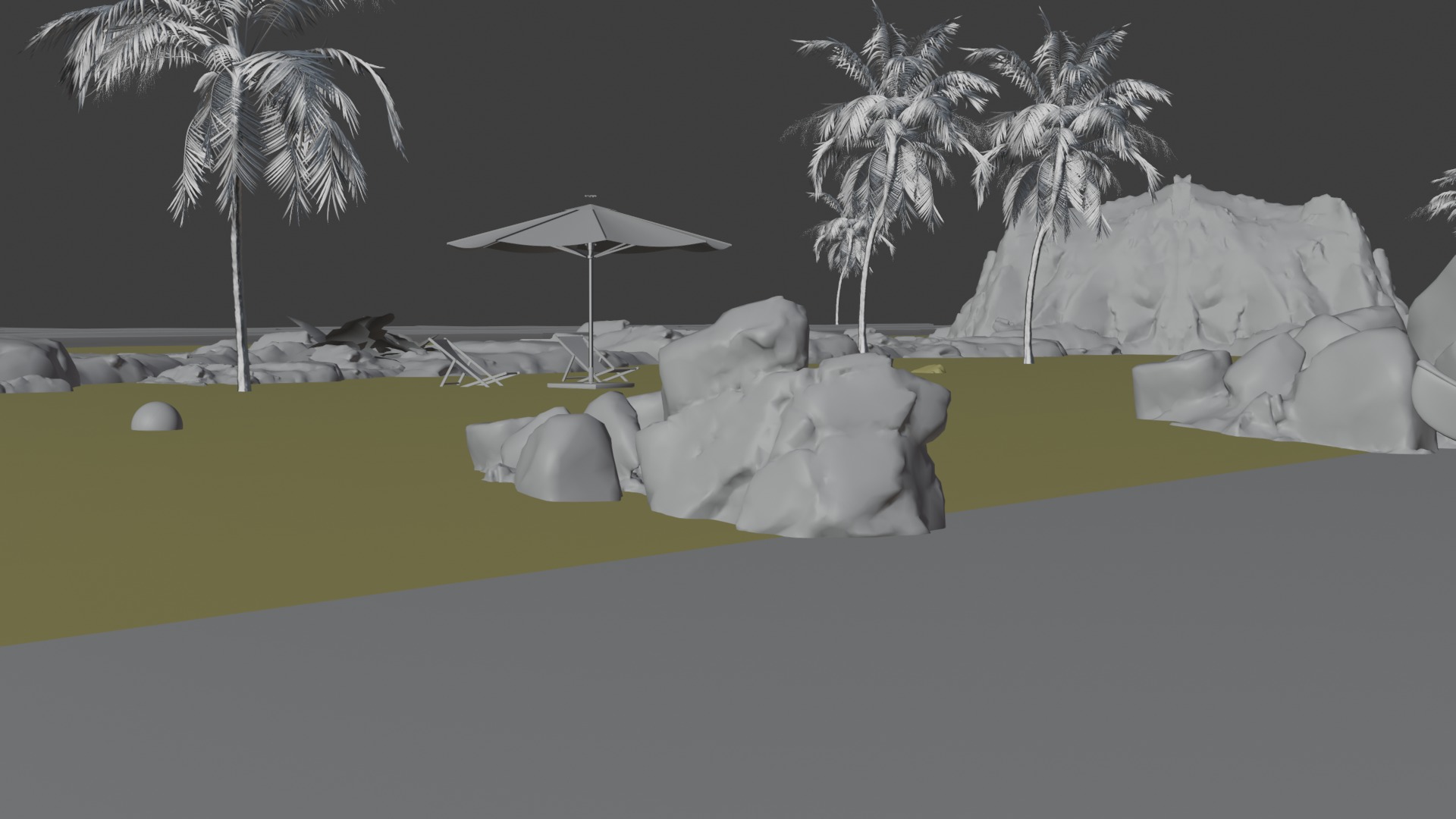 Sand Beach beside road 3D model_15