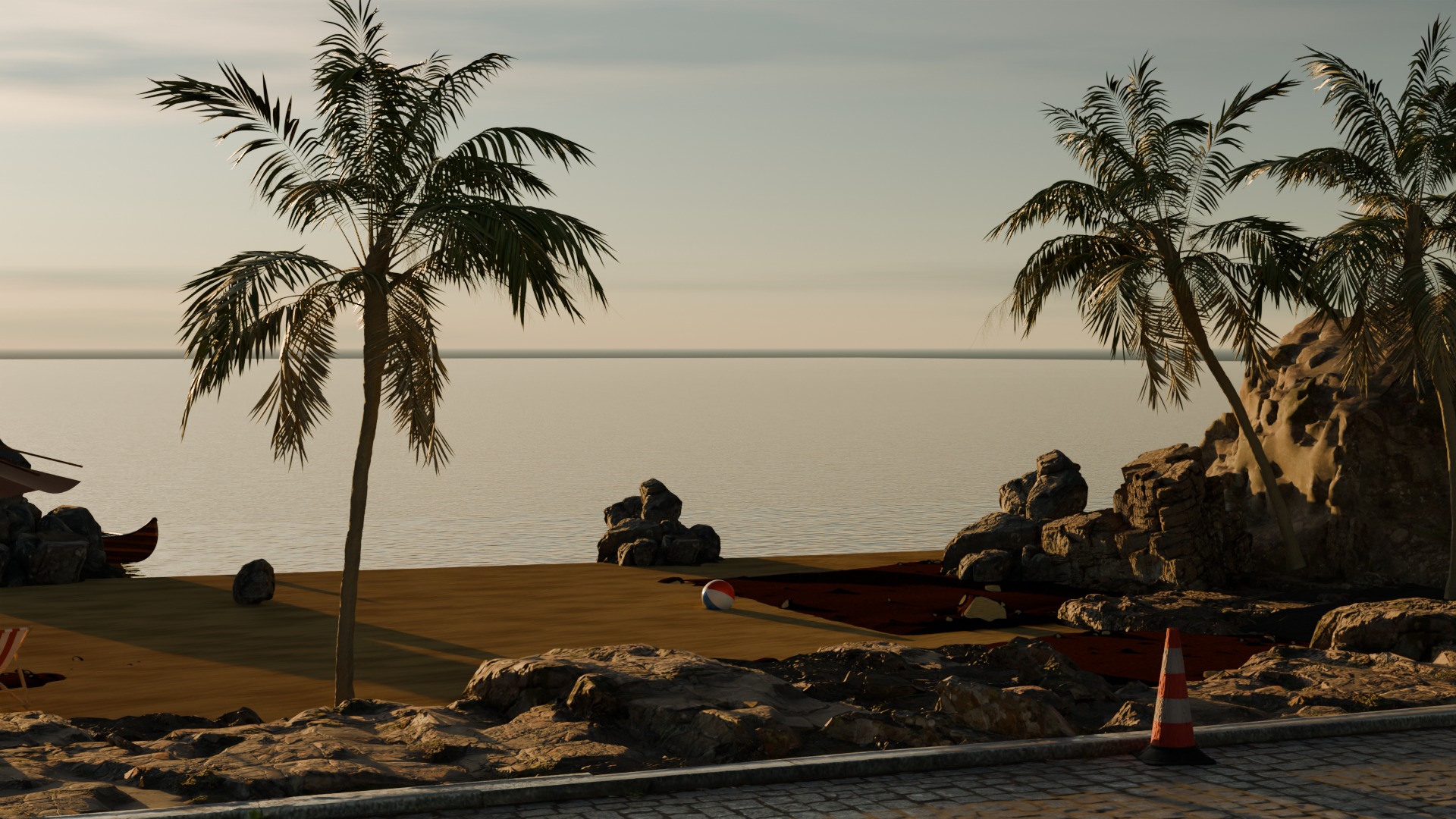 Sand Beach beside road 3D model_4