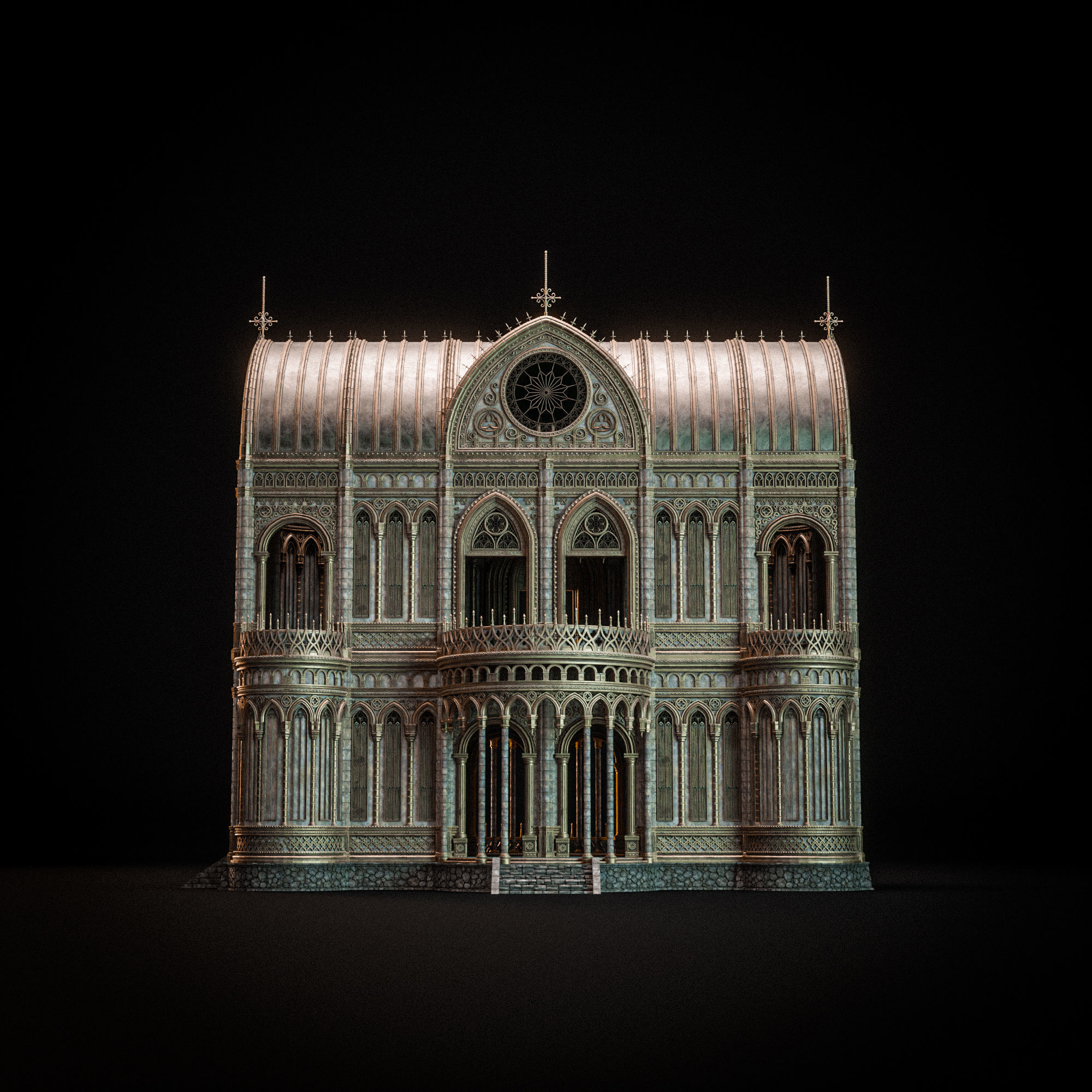 GOTHIC MODULAR BUILDING 8 Low-poly 3D model_9