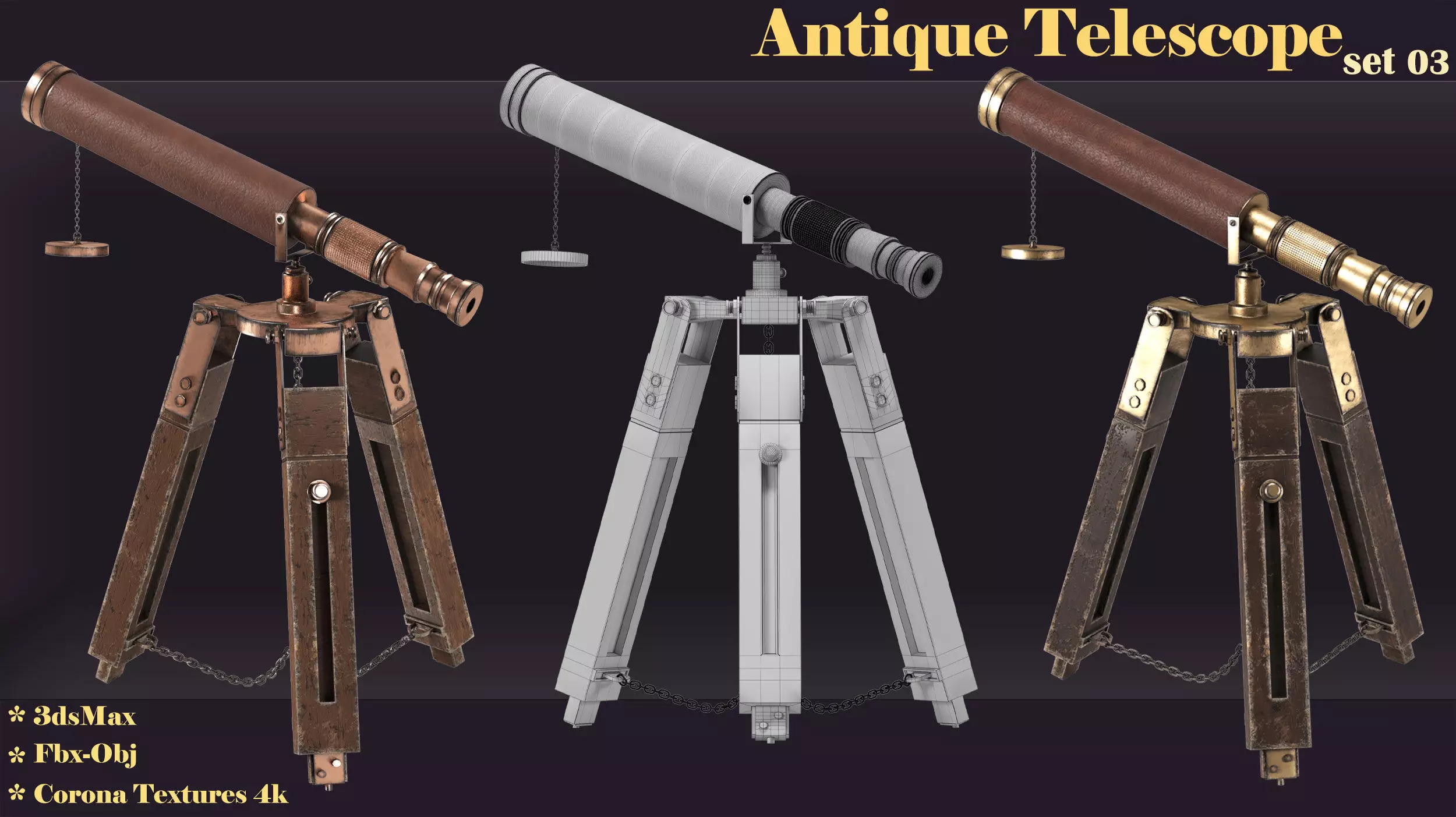 antique telescope 03 3D model