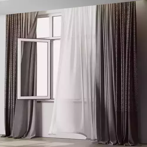 curtains when open window and Patterned Curtain 03 HBH Low-poly 3D model
