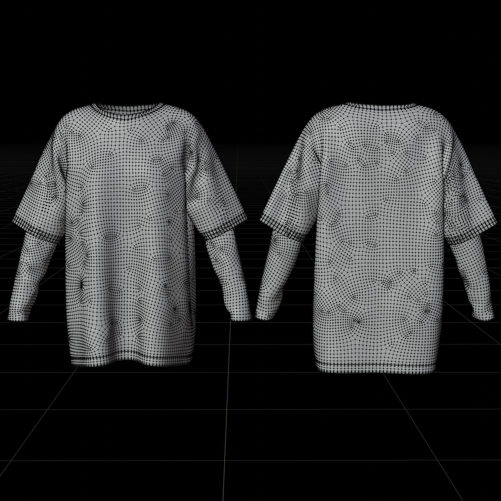 Harajuku Stripe T-Shirt Oversized Long Sleeves Goth Grunge Shirt Low-poly 3D model_8