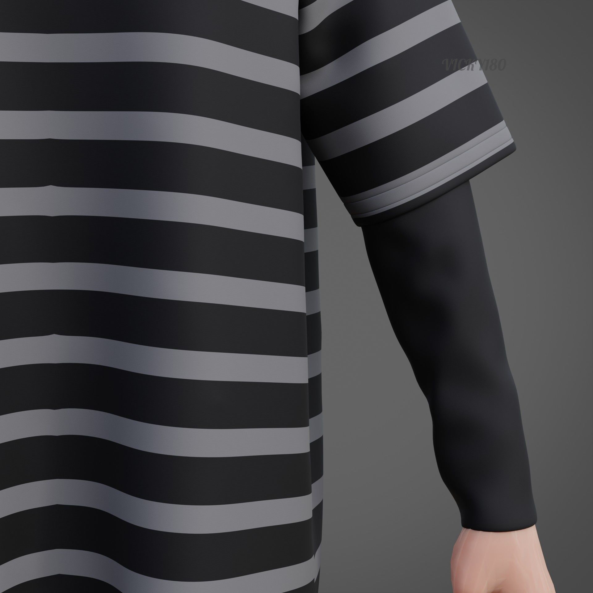 Harajuku Stripe T-Shirt Oversized Long Sleeves Goth Grunge Shirt Low-poly 3D model_17