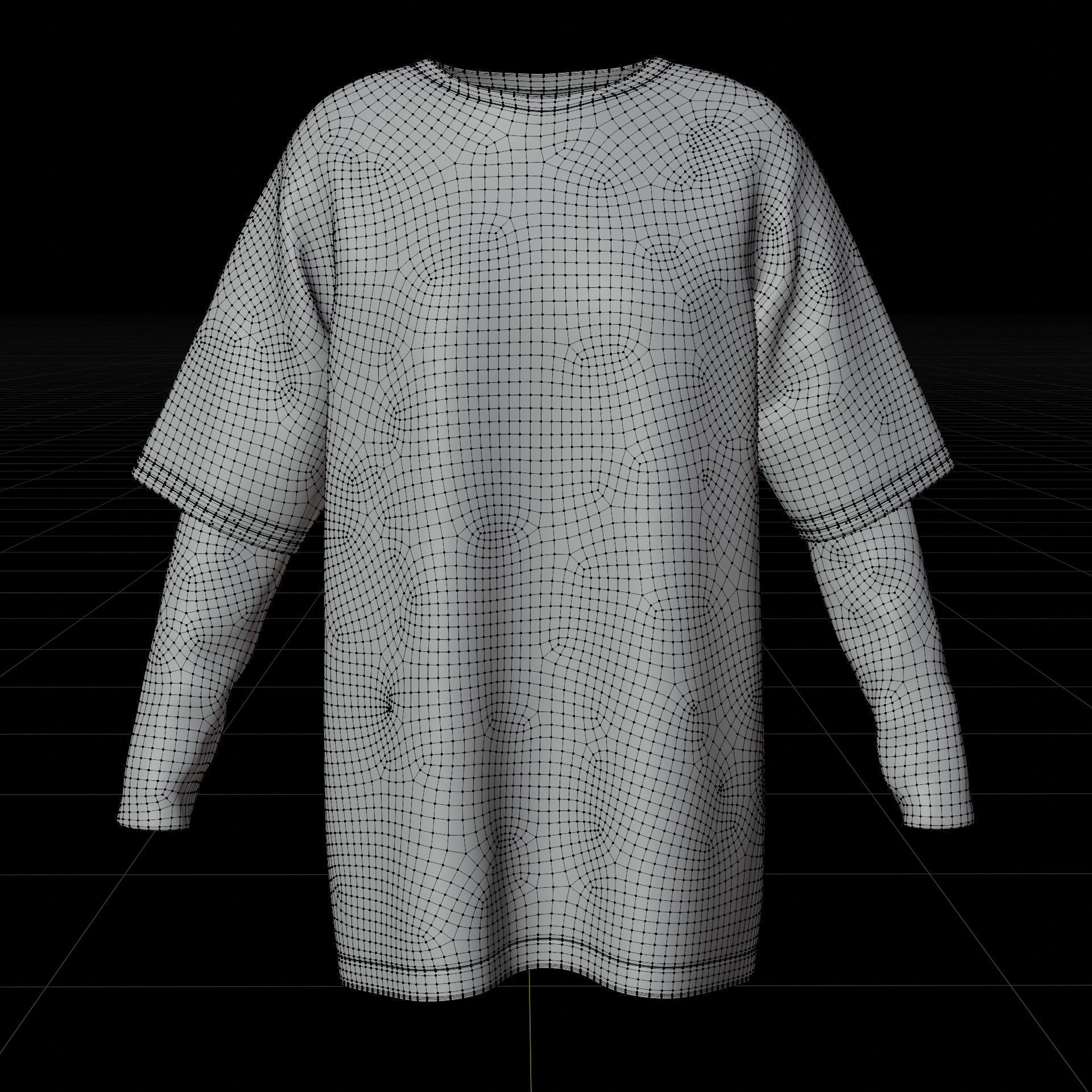 Harajuku Stripe T-Shirt Oversized Long Sleeves Goth Grunge Shirt Low-poly 3D model_19