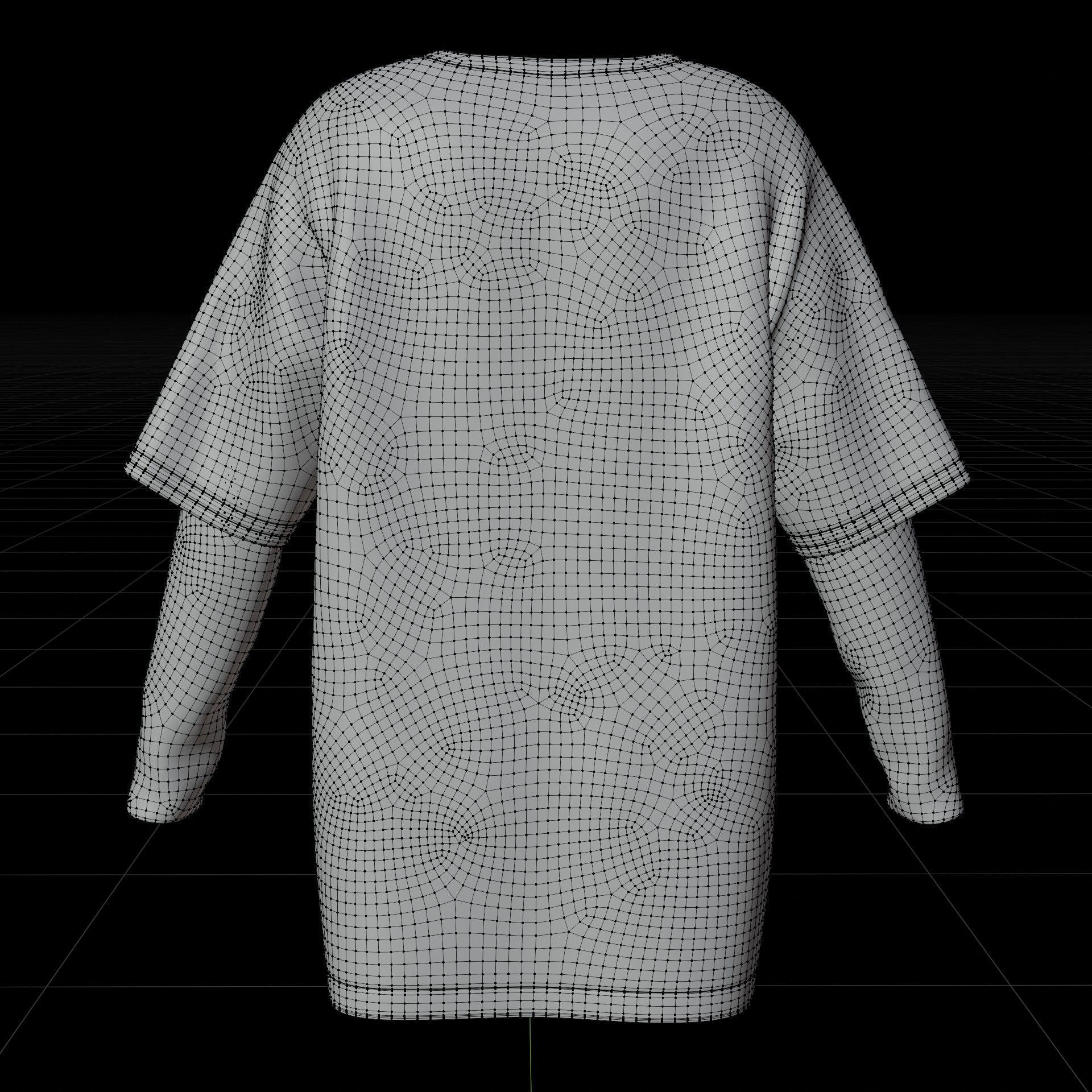 Harajuku Stripe T-Shirt Oversized Long Sleeves Goth Grunge Shirt Low-poly 3D model_20