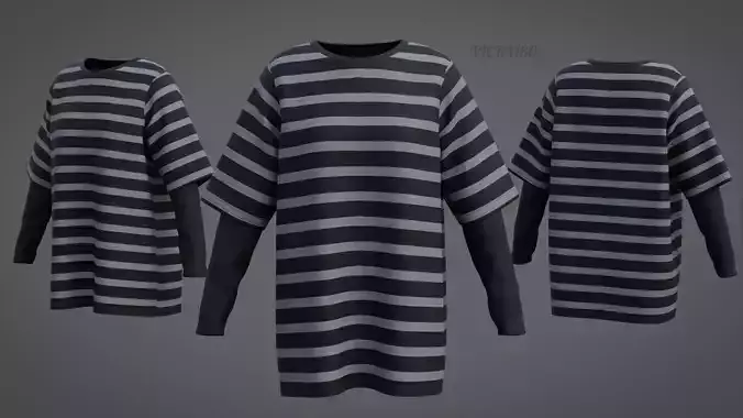 Harajuku Stripe T-Shirt Oversized Long Sleeves Goth Grunge Shirt Low-poly 3D model