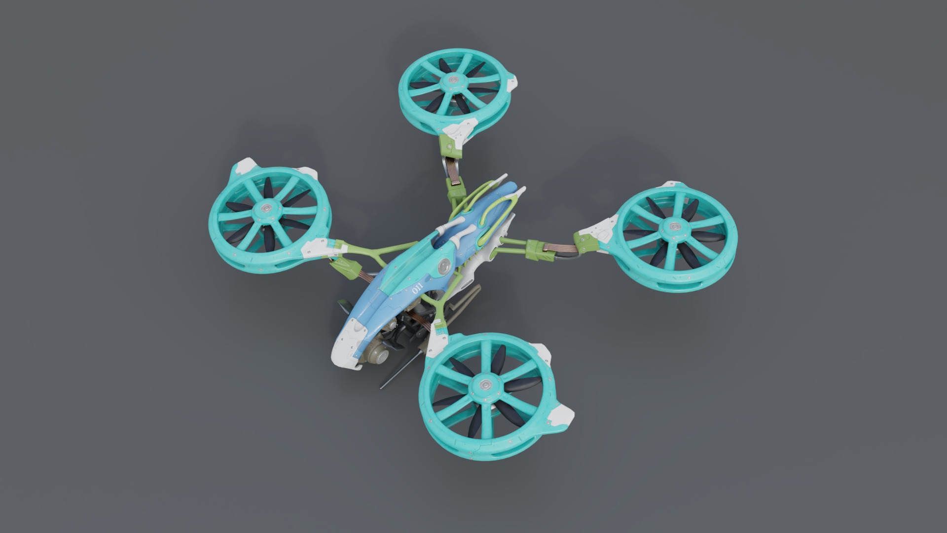 Futuristic quad copter drone Low-poly 3D model_3