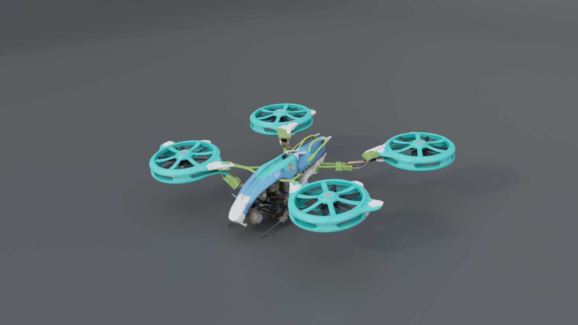 Futuristic quad copter drone Low-poly 3D model_9