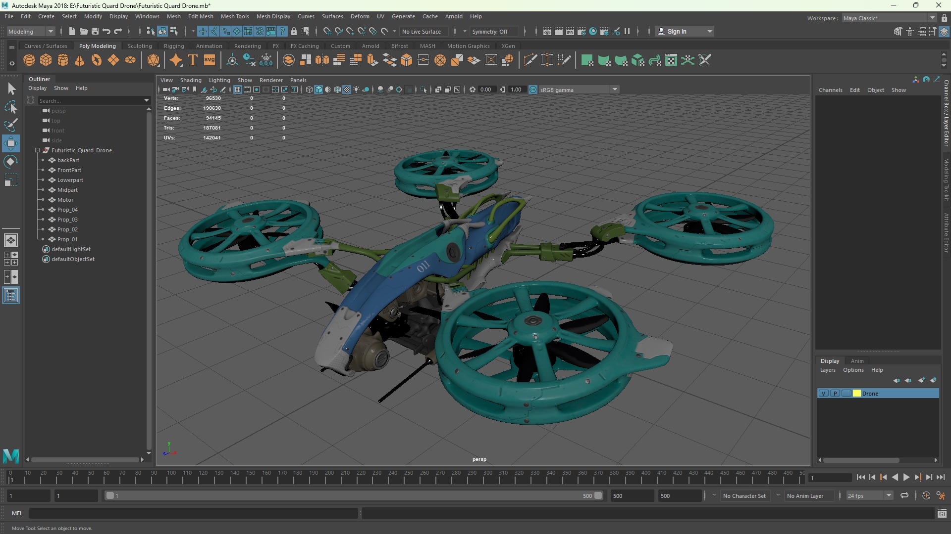 Futuristic quad copter drone Low-poly 3D model_12