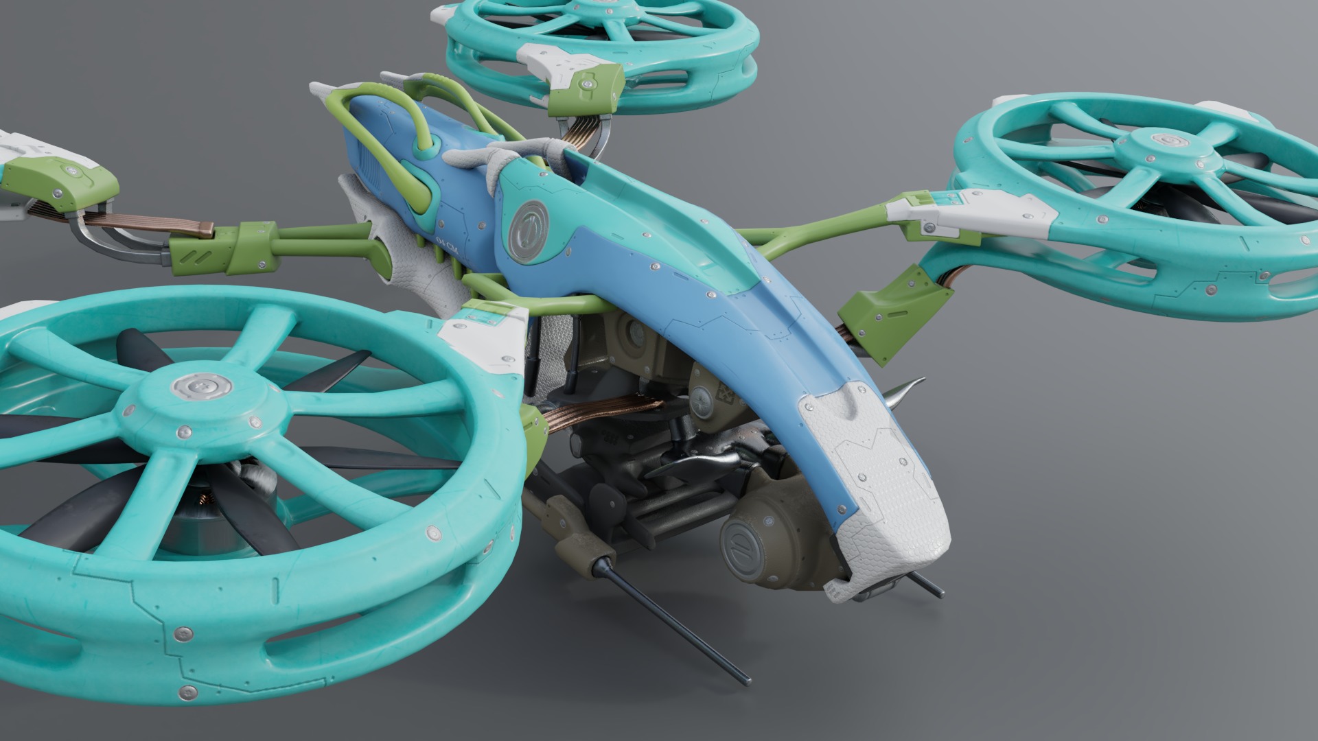 Futuristic quad copter drone Low-poly 3D model_1