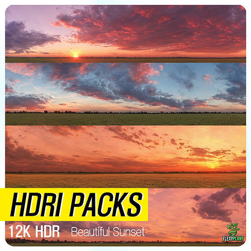 Realistic HDRI 24pcs 12k Beautiful Sunset Low-poly 3D model