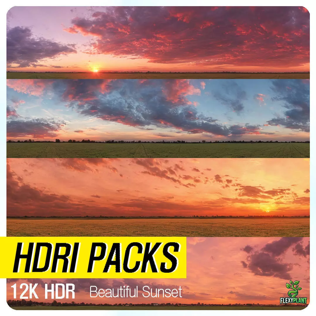 Realistic HDRI 24pcs 12k Beautiful Sunset Low-poly 3D model_0