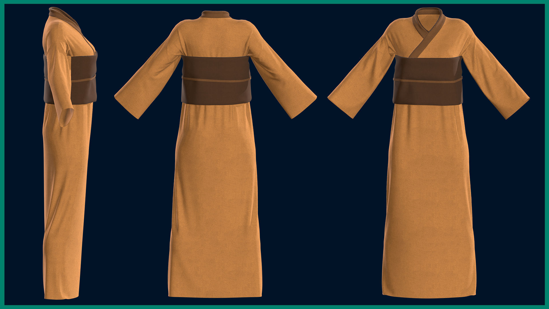 7 female Japanese clothes 3D model_1