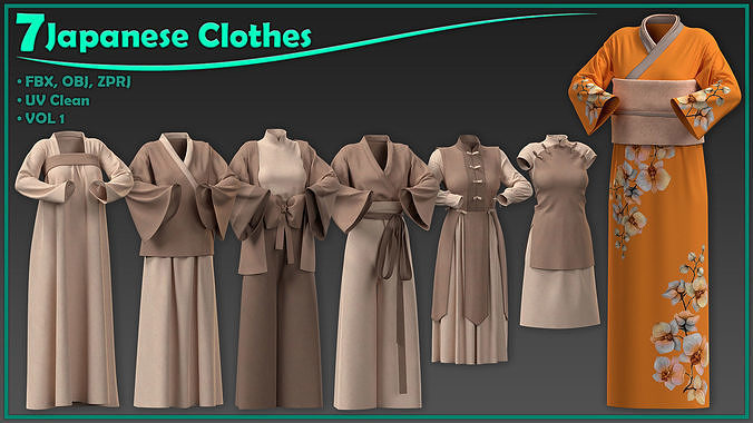 7 female Japanese clothes 3D model