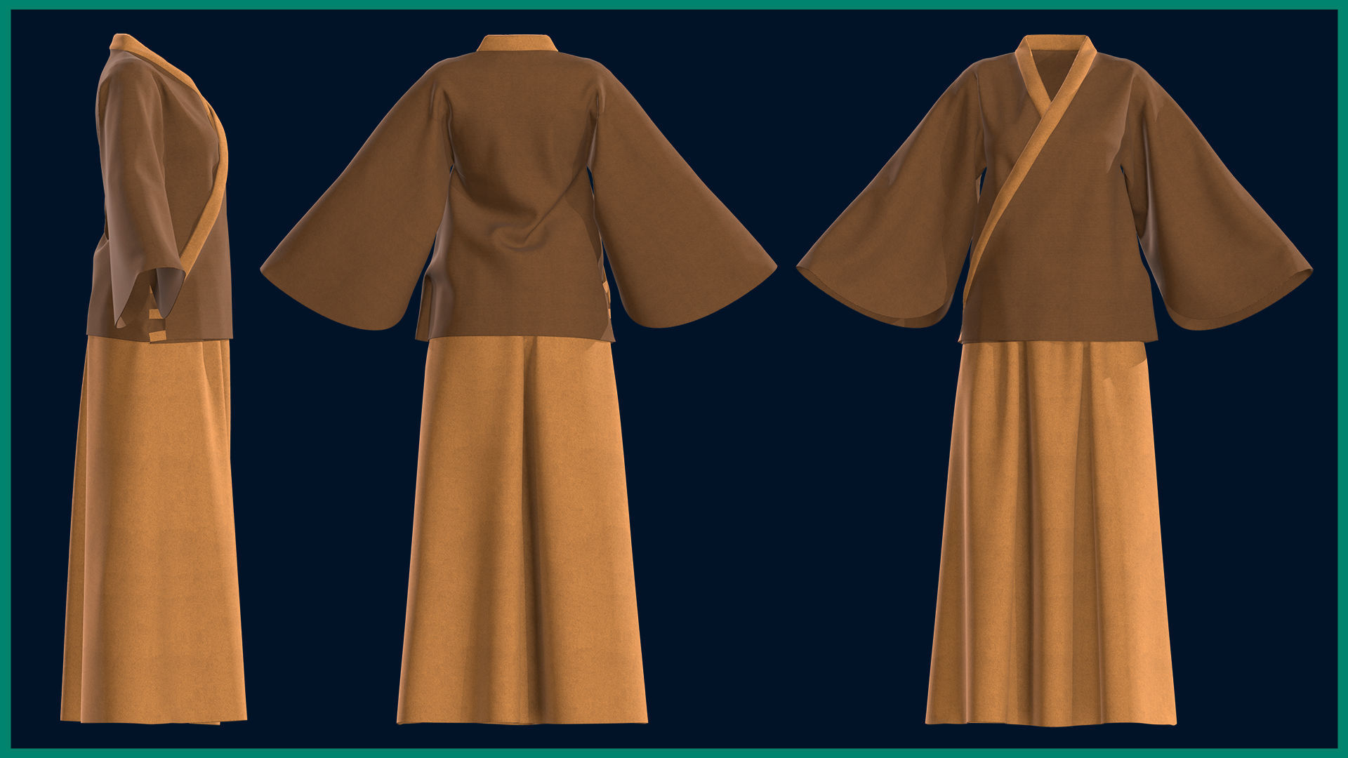 7 female Japanese clothes 3D model_3