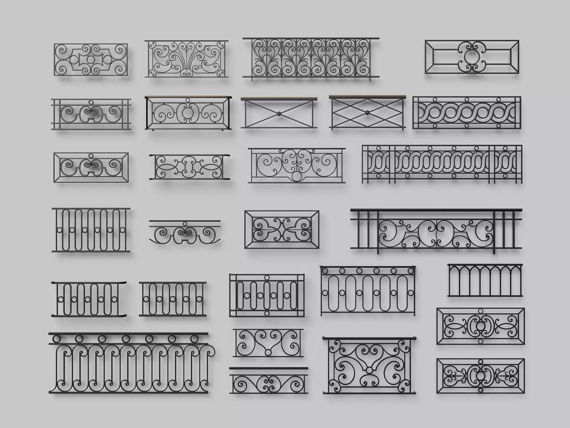 Elegant Balcony Railings 20 Unique Models Low-poly 3D model_0