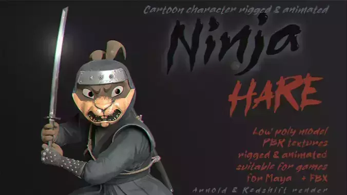 Ninja Hare - cartoon character rigged and animated for maya 
