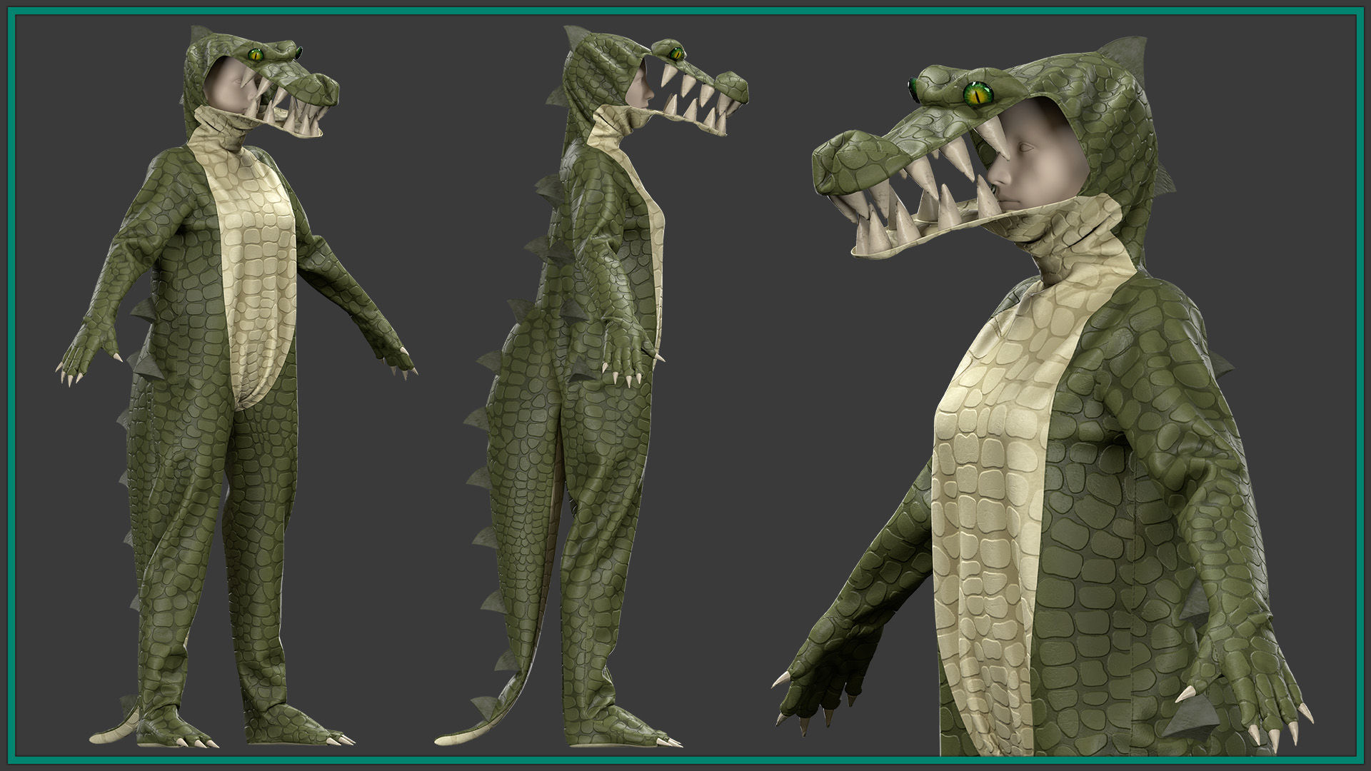 female crocodile outfit with texture 3D model_2