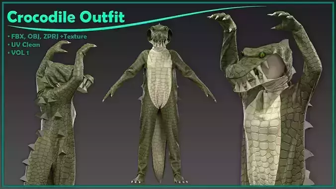 female crocodile outfit with texture 3D model female crocodile outfit with texture 3D model