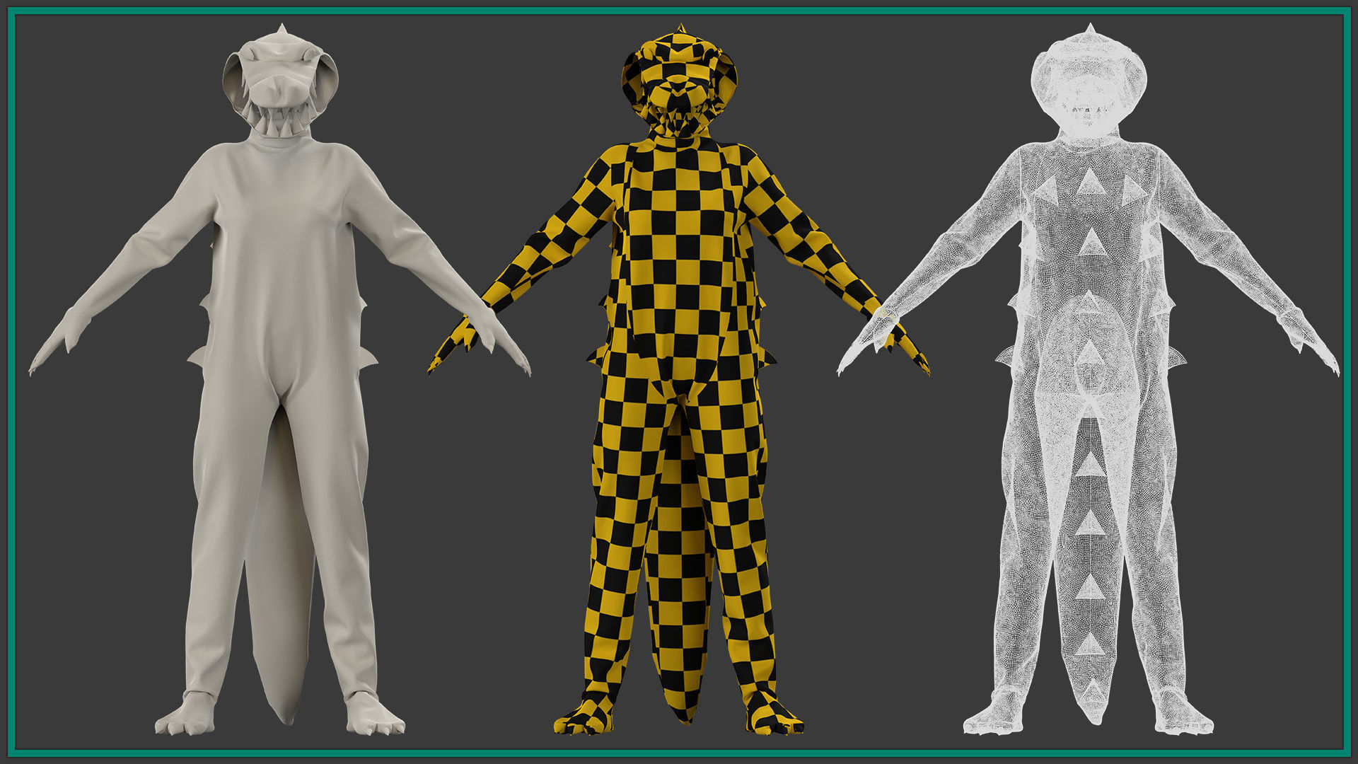 female crocodile outfit with texture 3D model_4