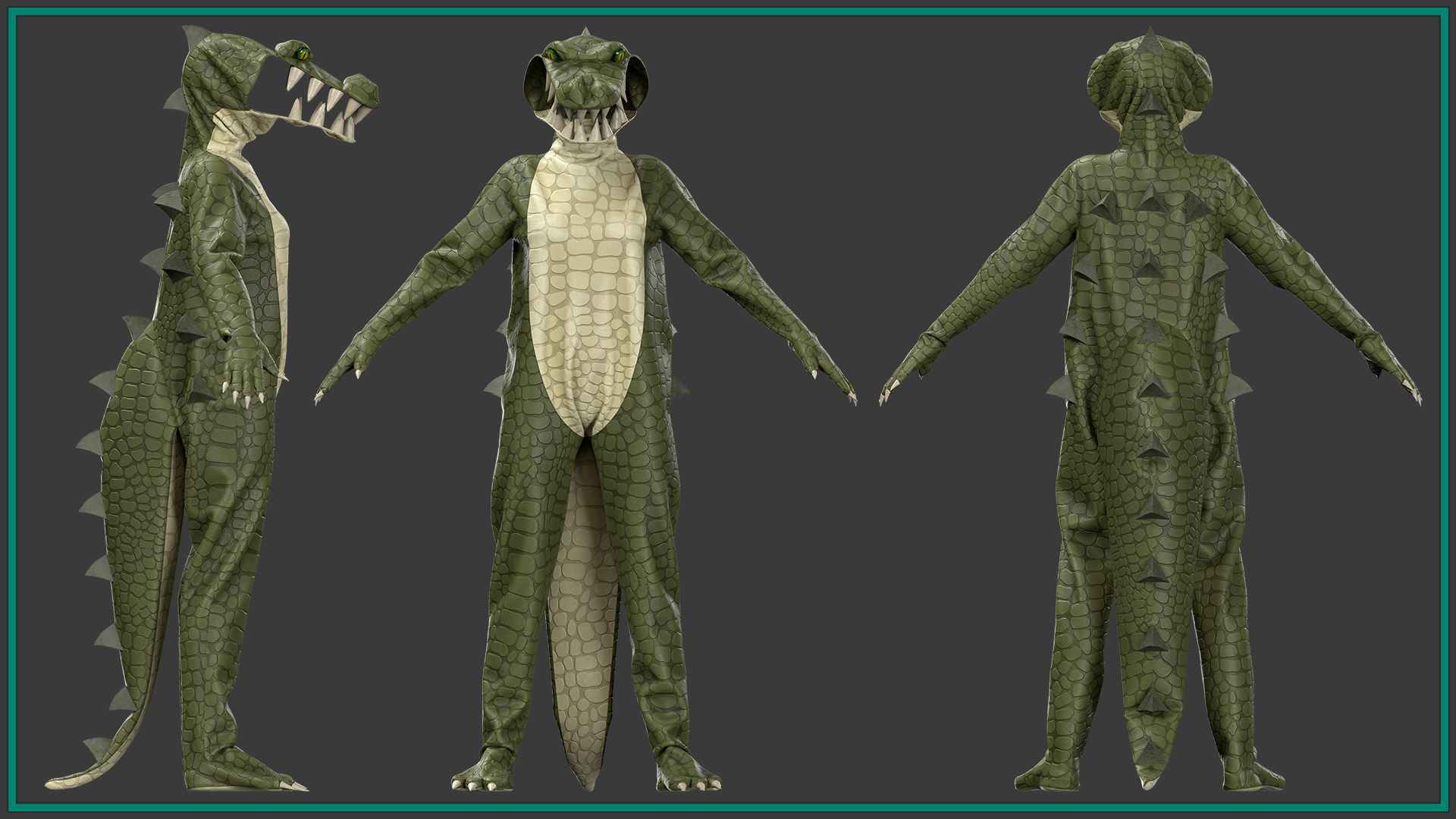 female crocodile outfit with texture 3D model_1