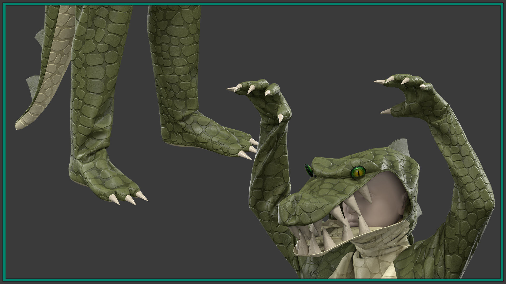 female crocodile outfit with texture 3D model_3