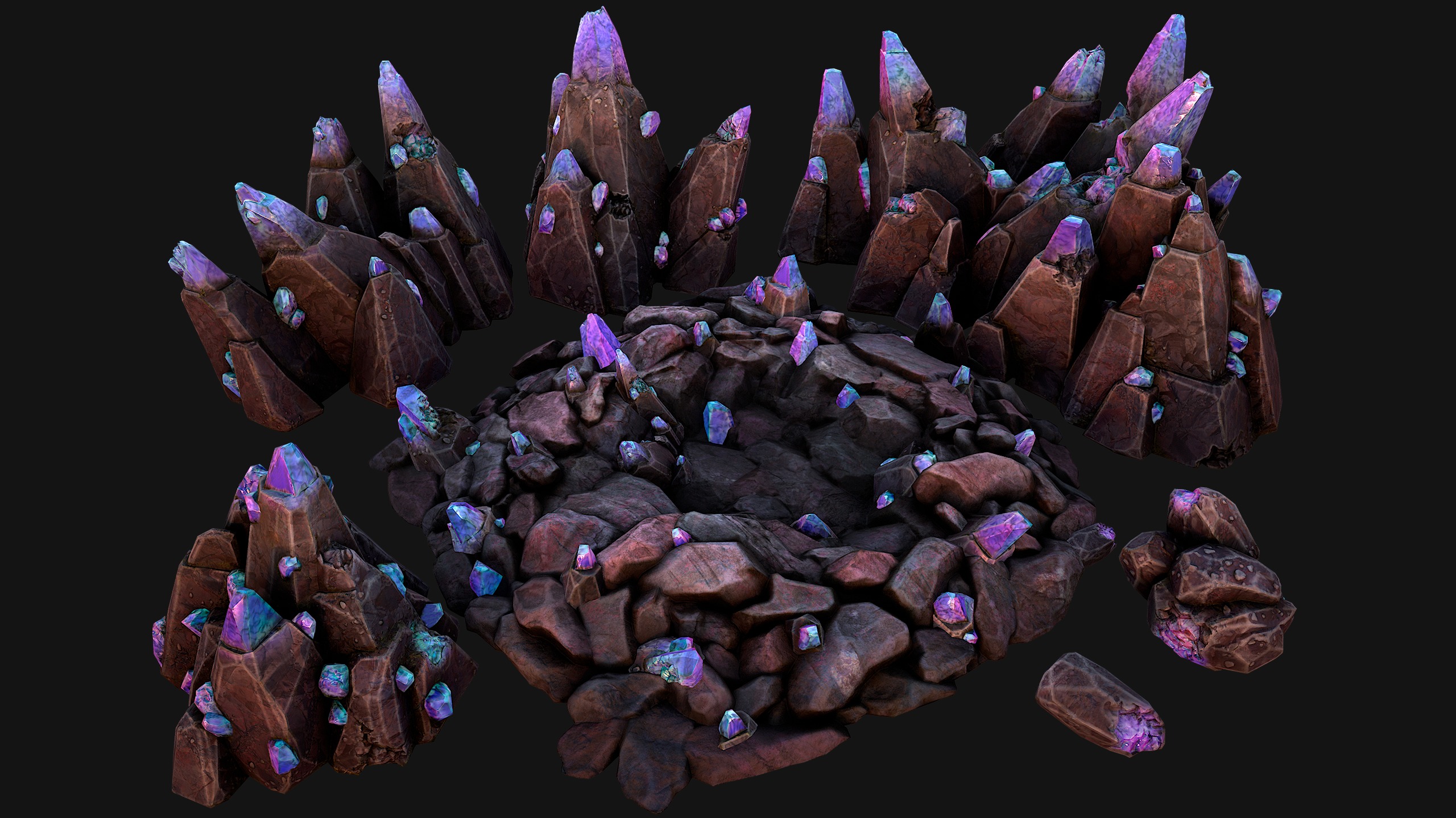 Rocks Crystals Minerals Gem Ore Pack Low-poly 3D model_30