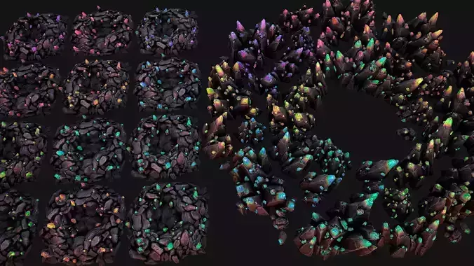 Rocks Crystals Minerals Gem Ore Pack Low-poly 3D model