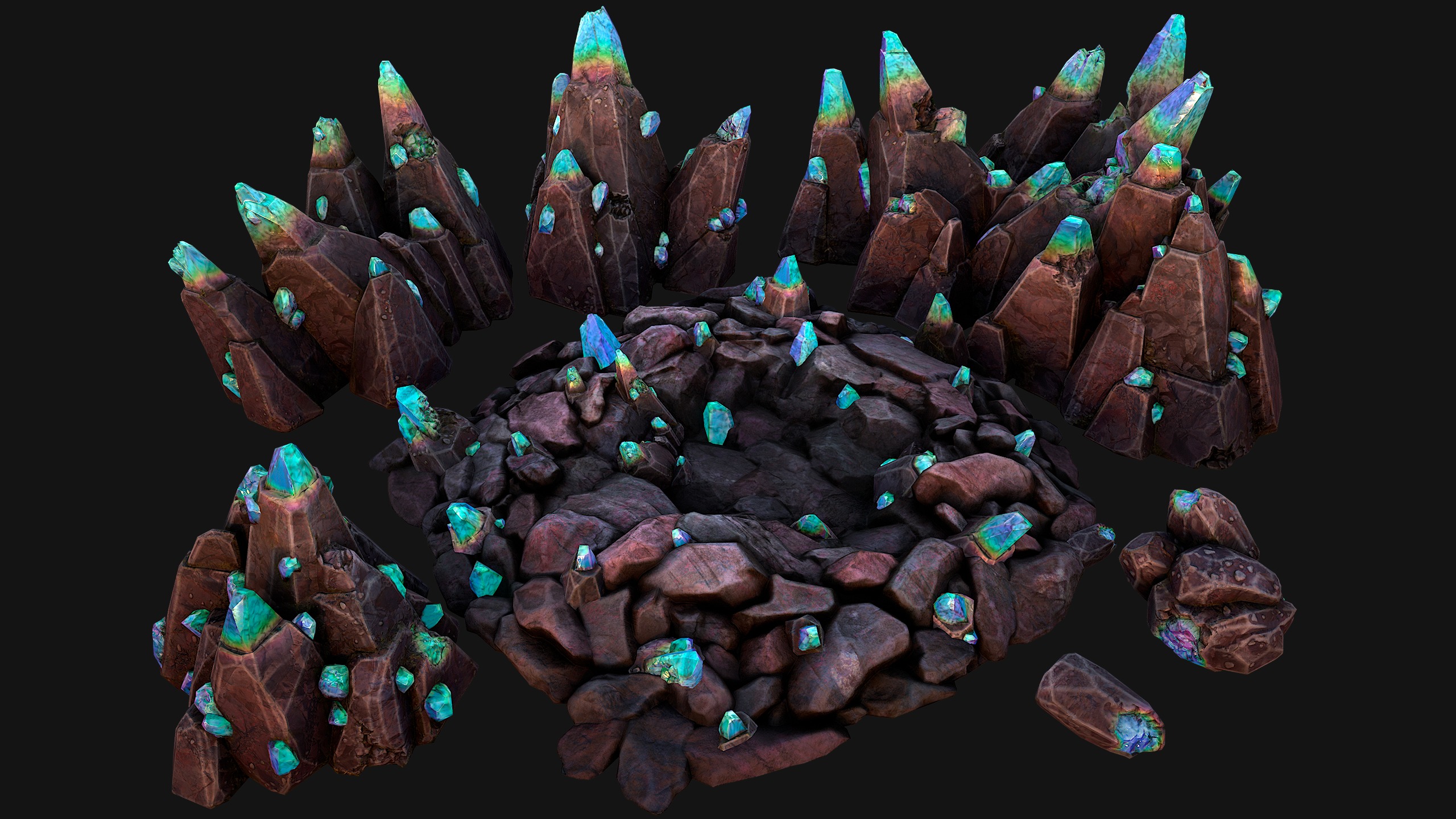 Rocks Crystals Minerals Gem Ore Pack Low-poly 3D model_26