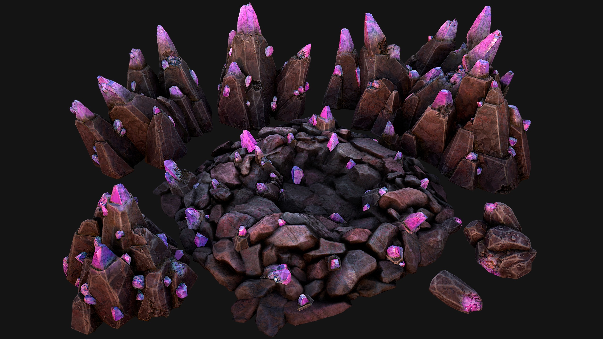 Rocks Crystals Minerals Gem Ore Pack Low-poly 3D model_32