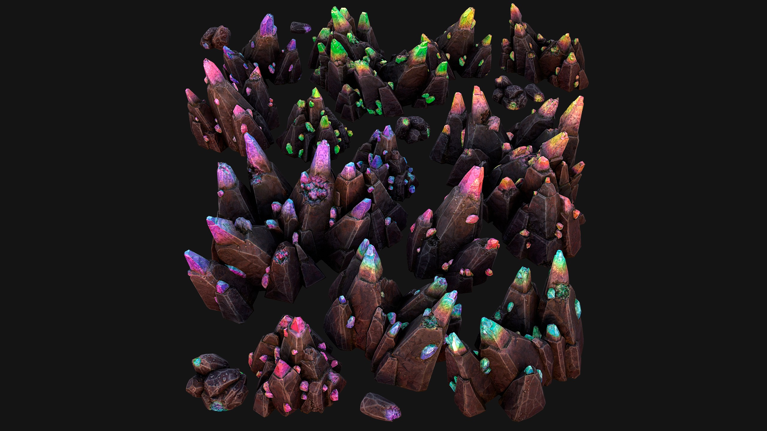 Rocks Crystals Minerals Gem Ore Pack Low-poly 3D model_14
