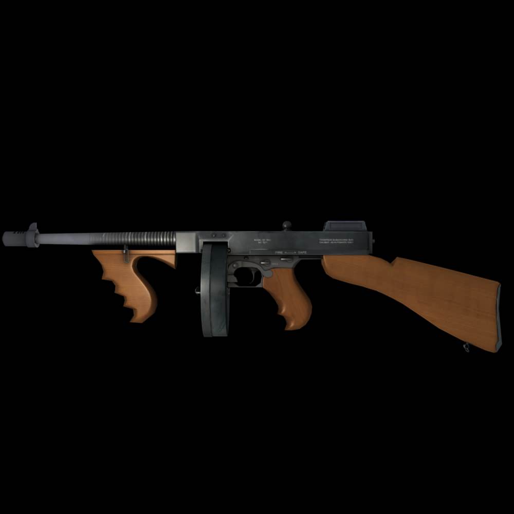 Tommy Gun Submachinegun Low-poly 3D model_3