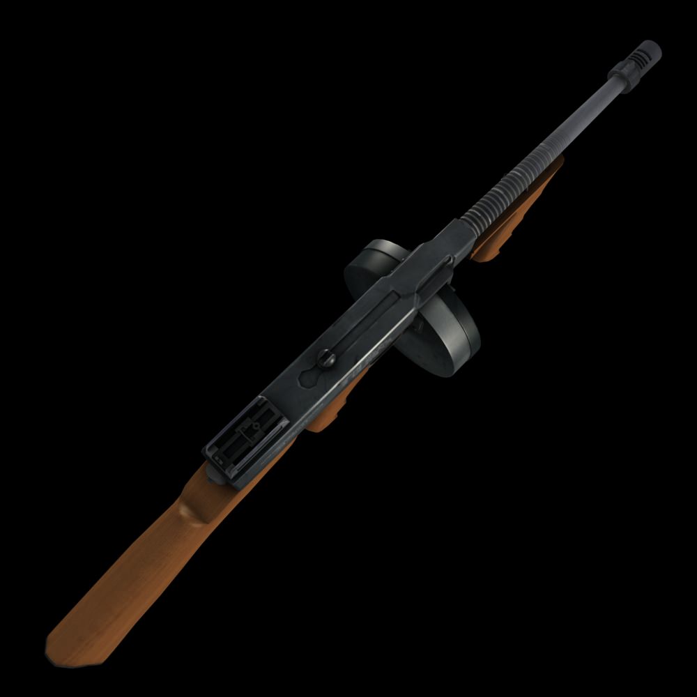 Tommy Gun Submachinegun Low-poly 3D model_7