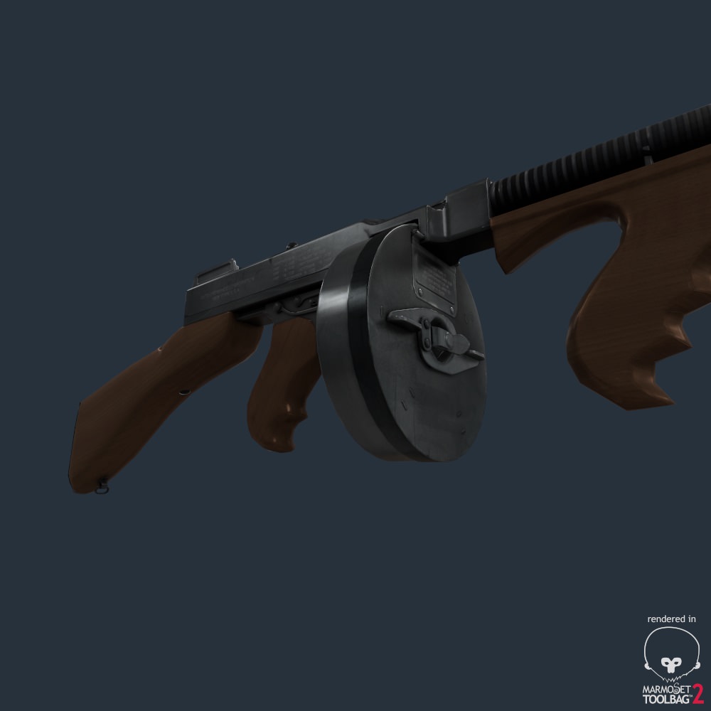 Tommy Gun Submachinegun Low-poly 3D model_10