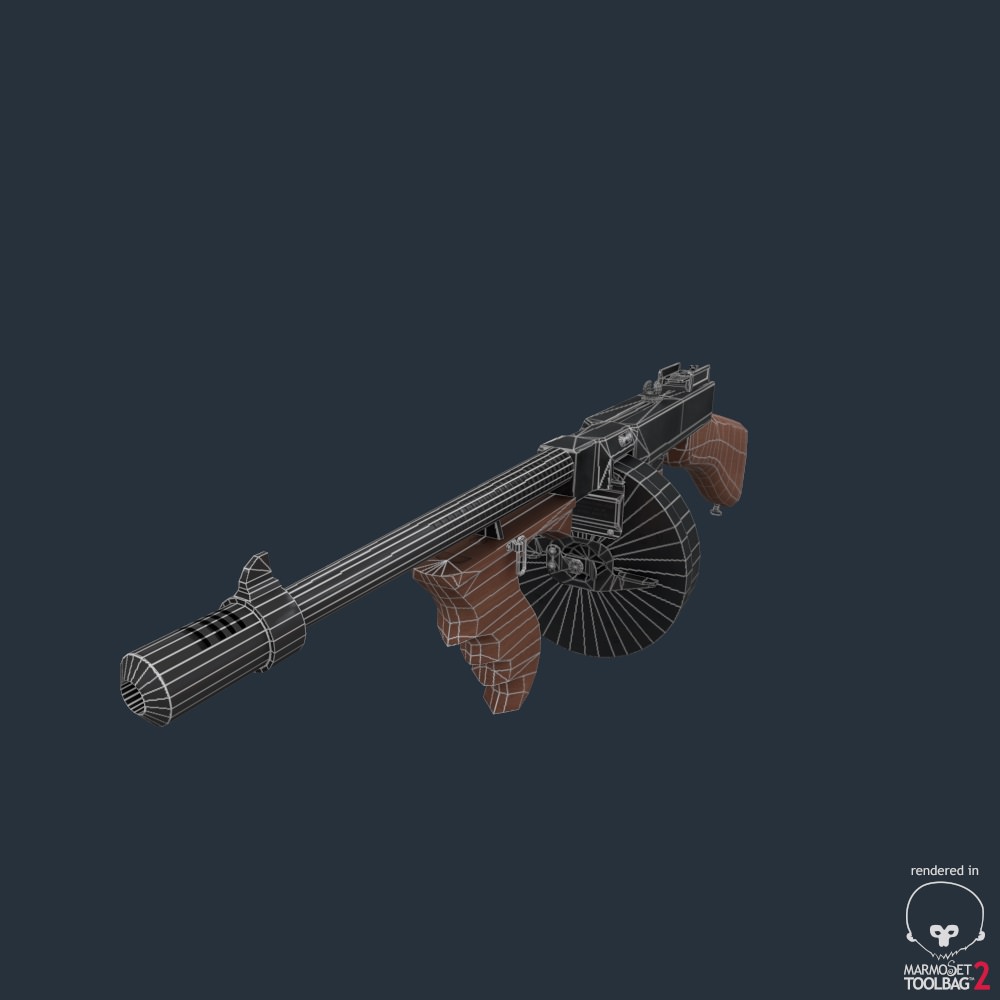 Tommy Gun Submachinegun Low-poly 3D model_11