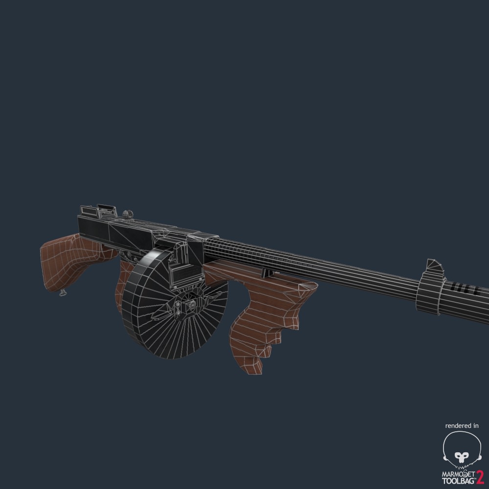 Tommy Gun Submachinegun Low-poly 3D model_13