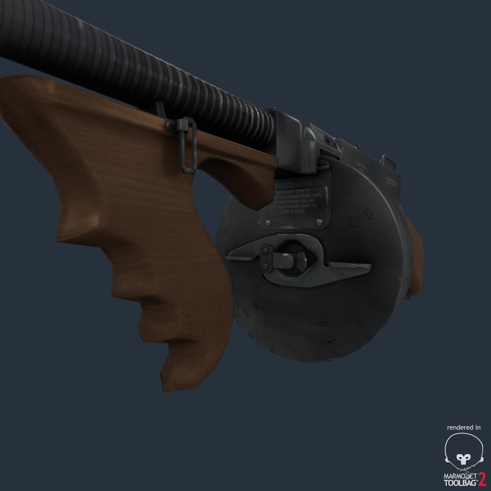 Tommy Gun Submachinegun Low-poly 3D model_8
