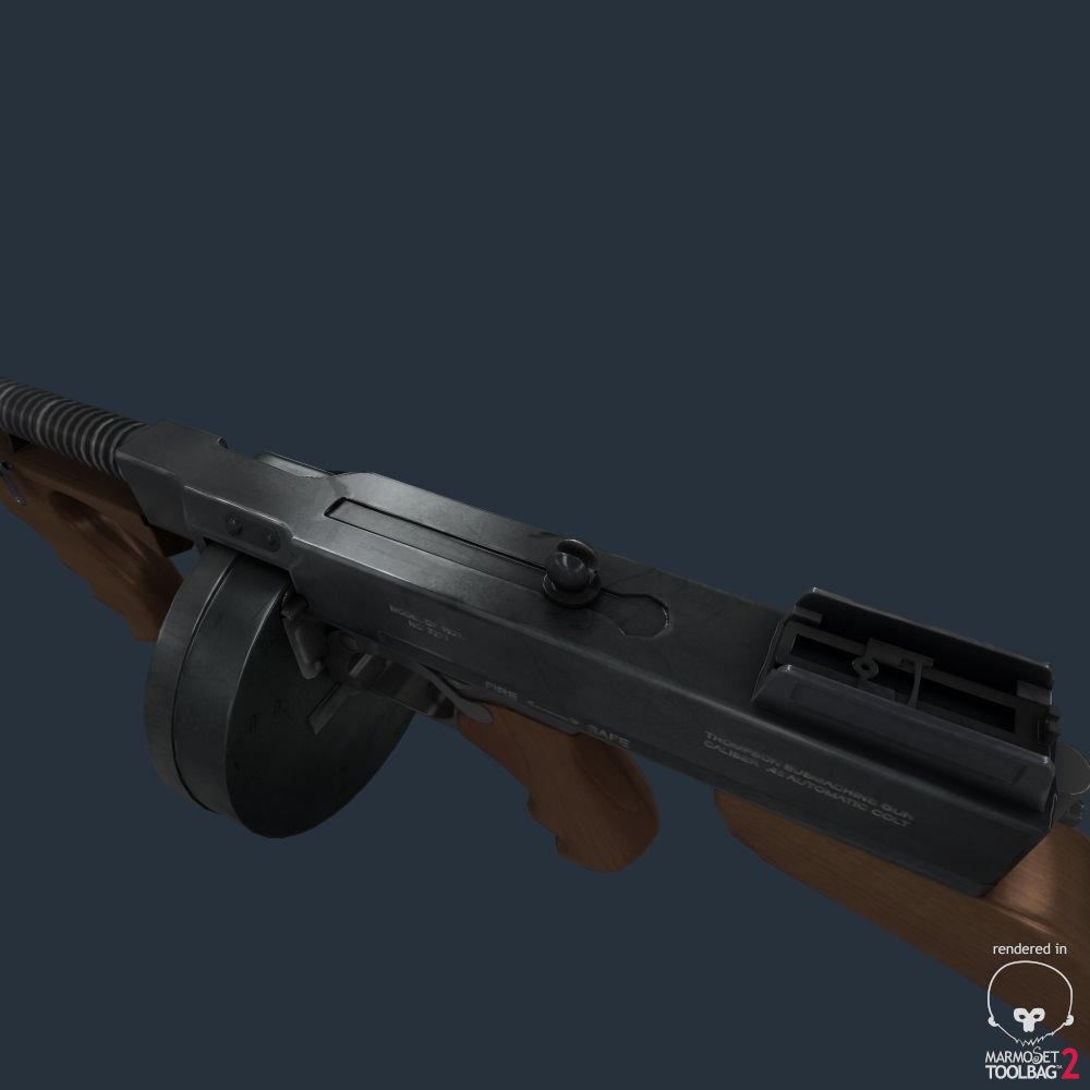 Tommy Gun Submachinegun Low-poly 3D model_6