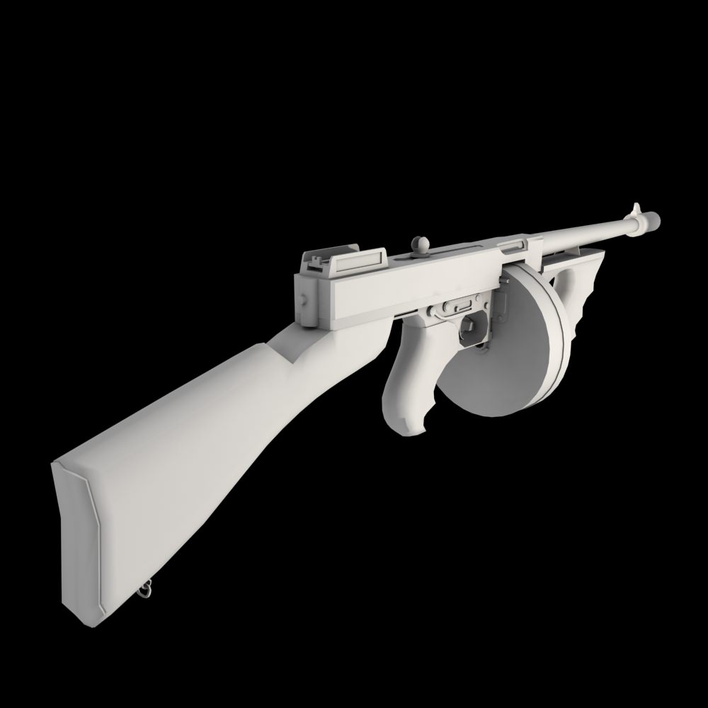 Tommy Gun Submachinegun Low-poly 3D model_14